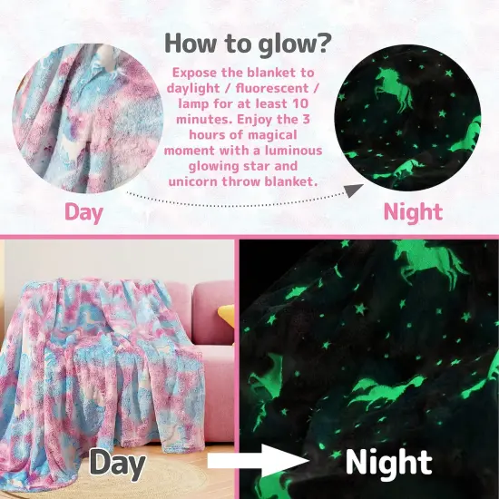 VUDECO Glow in The Dark Blanket for Kids 50 x 60 inches Purple {2}