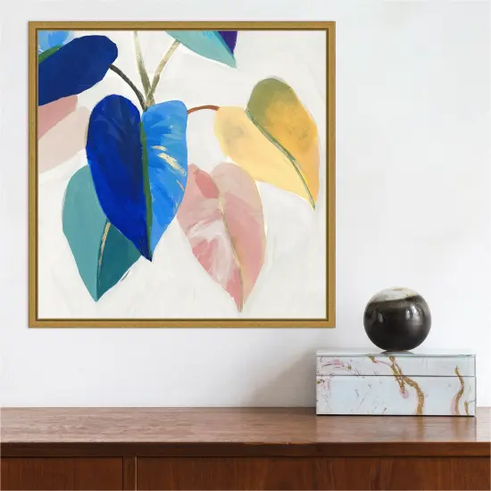 Bright Mood I (Leaves) by Isabelle Z 16-in. W x 16-in. H. Canvas Wall Art Print Framed in Gold {5}