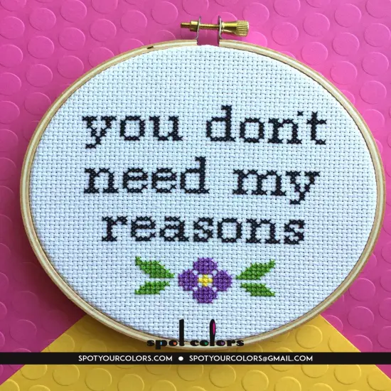 You Don't Need My Reasons Counted Cross Stitch DIY KIT Intermediate {3}