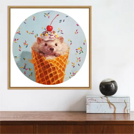 Sprinkled Hedgehog by Lucia Heffernan 16-in. W x 16-in. H. Canvas Wall Art Print Framed in Natural {5}