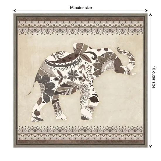 Boho Elephant I Neutral by Wild Apple Portfolio 16-in. W x 16-in. H. Canvas Wall Art Print Framed Sylvie Greywash {4}