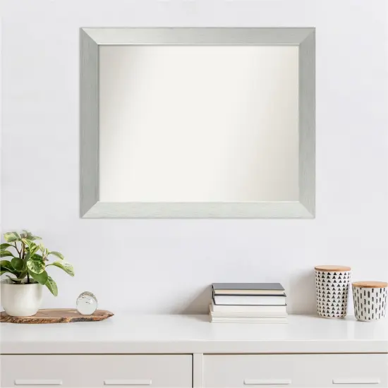 Amanti Art Non-Beveled Wood Wall Mirror, Brushed Sterling Silver Frame {6}