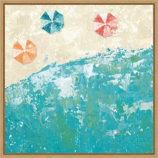 Beach Days by Sarah Adams 16-in. W x 16-in. H. Canvas Wall Art Print Framed in Natural {1}