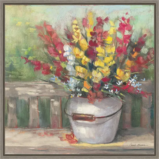 Snapdragon Bouquet by Carol Rowan 16-in. W x 16-in. H. Canvas Wall Art Print Framed in Grey {1}