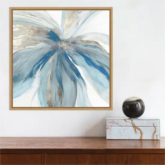Blue Monarch I (Flower) by Asia Jensen 16-in. W x 16-in. H. Canvas Wall Art Print Framed in Natural {5}