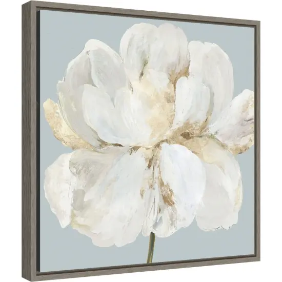 Garden Queen II (White Peony Flower) by Asia Jensen 16-in. W x 16-in. H. Canvas Wall Art Print Framed in Grey {2}
