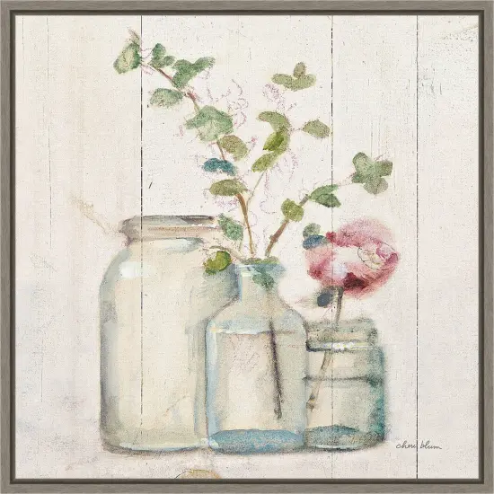 Blossoms on Birch IV by Cheri Blum 16-in. W x 16-in. H. Canvas Wall Art Print Framed in Grey {1}