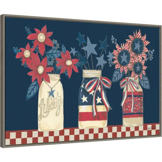 American Country Jars by Anne Tavoletti 33-in. W x 23-in. H. Canvas Wall Art Print Framed in Grey {2}