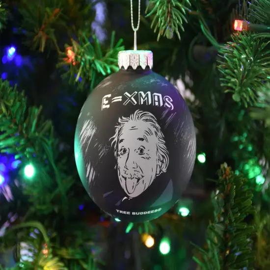 E=Xmas Albert Einstein Glass Christmas Ornament {4}