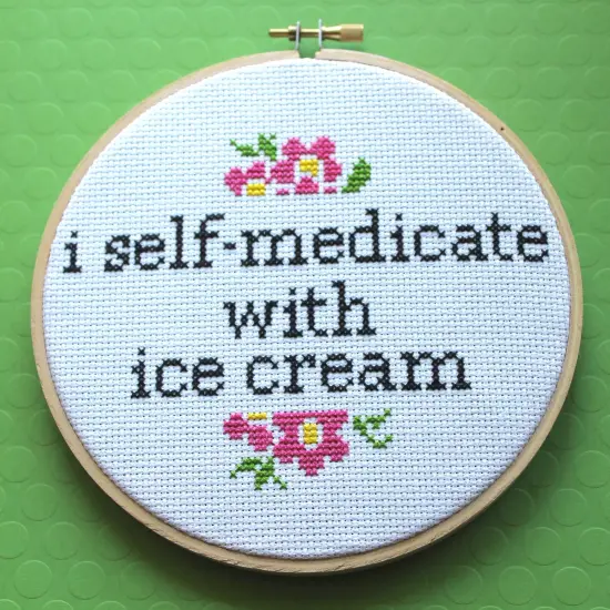 I Self-Medicate With Ice Cream Counted Cross Stitch DIY KIT Intermediate {3}
