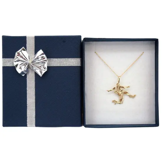14K Gold Diamond Cut Wrestlers Charm with 18" Gold Cable Chain & Gift Box {2}