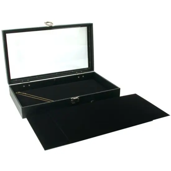 3 Black Jewelry Chain Pads & Glass Lid Display Case {1}