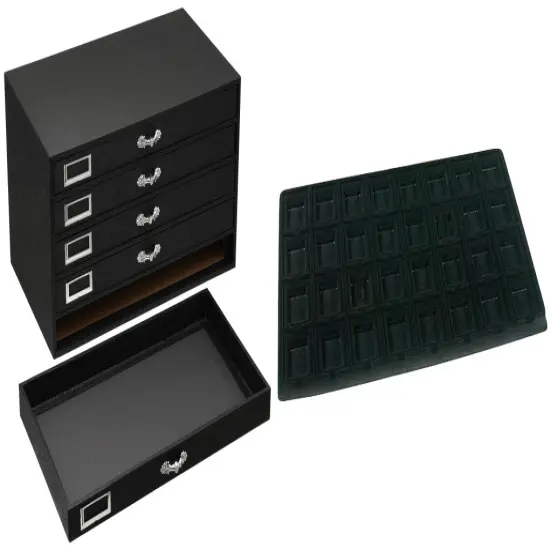 Black FindingKing 5-Drawer Jewelry Case w/ 5 Black 32-slot Puff Earring Trays {1}