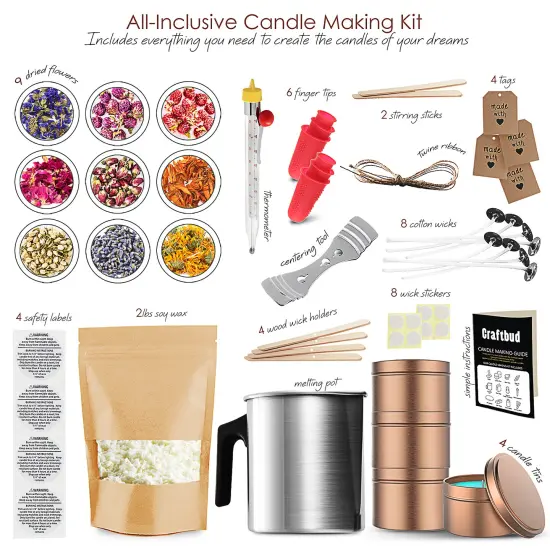 CraftBud DIY Natural Soy Candle Making Kit with Dried Flowers {2}