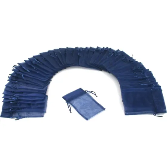 48 Jewelry Organza Drawstring Gift Bag Navy Blue 4x5" {1}