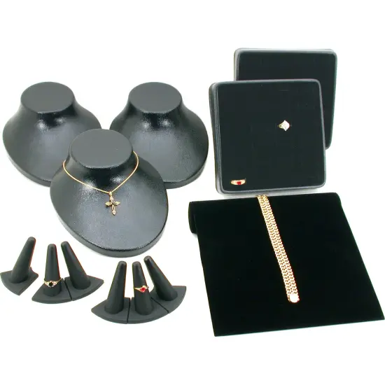12 Black Bracelet Ring Necklace Bust Showcase Displays {1}