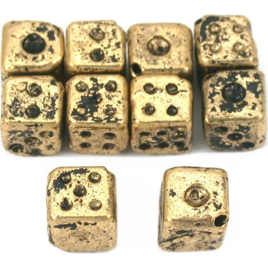 Dice Cube Beads Antique Gold Plated 9mm Approx 10Pcs {1}