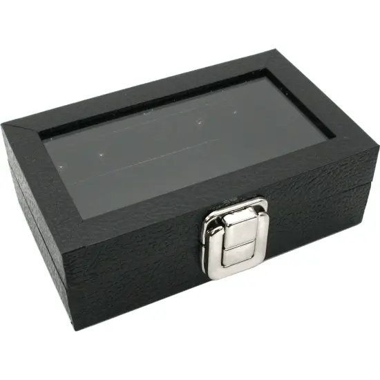 Glass Top Black Jewelry Display Travel Case Box Tray 6" {2}