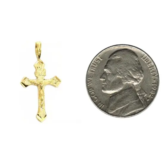 14K Gold INRI Crucifix Charm with 18" Gold Cable Chain & Gift Box {3}