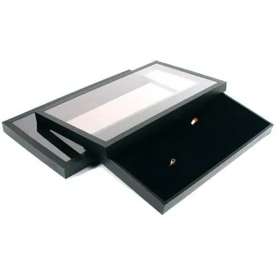 144 Slot Black Ring Jewelry Acrylic Lid Tray Display {1}
