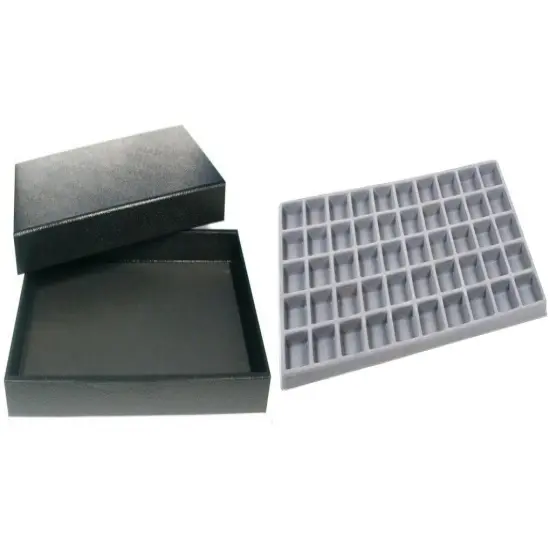 Black Jewelry Display Case (Removable Magnetic Lid) w/ Gray 50-slot Plastic Tray {1}