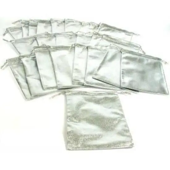 24 Pouches Silver Gift Bag Drawstring Jewelry 5" New {1}