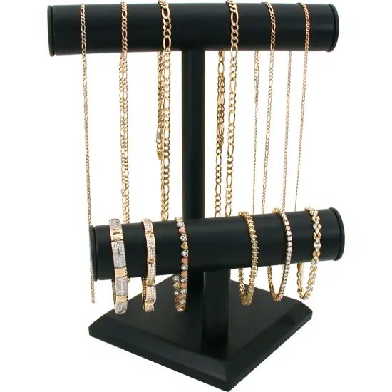 Double T Bar Black Leatherette Display Jewelry Stand {1}