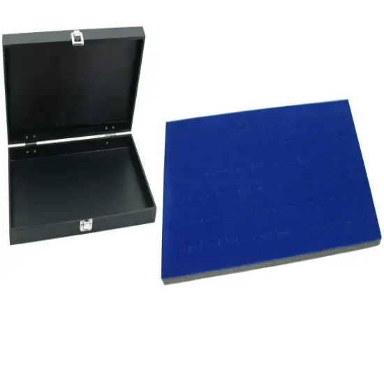 Black Jewelry Display Case (Single metal clasp) w/ Blue Foam 72-slot Display Pad {1}