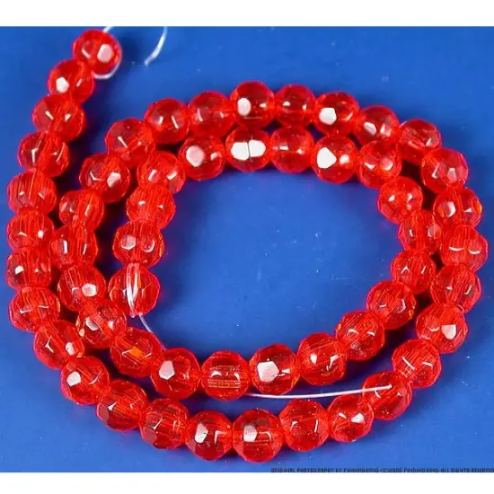 Red Faceted Round Glass Beads Beading Part 6mm 12" Str {1}