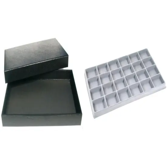 Black Jewelry Display Case (Removable Magnetic Lid) w/ Gray 24-slot Plastic Tray {1}