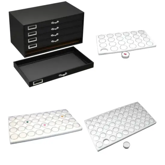 Black FindingKing 5-Drawer Jewelry Storage Case w/ 5 White Gem Jar Tray Inserts {1}