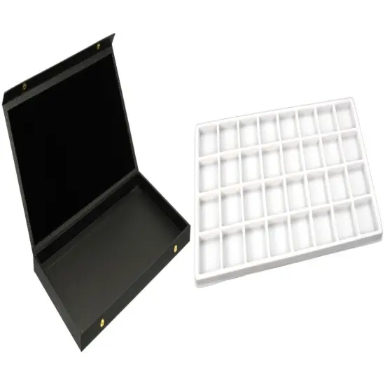 Black Faux Leather Jewelry Case w/ 1 White 32-slot Plastic Tray (Snap close lid) {1}