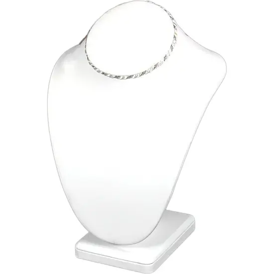 Necklace Bust Counter Display White Leather Silver Rope {1}