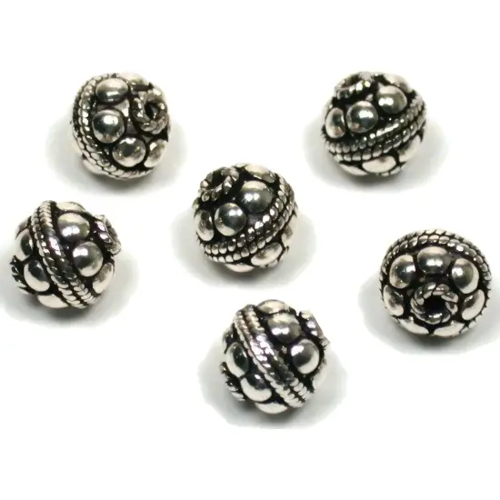 6 Bali Ball Beads Sterling Silver Flowers Stringing {1}
