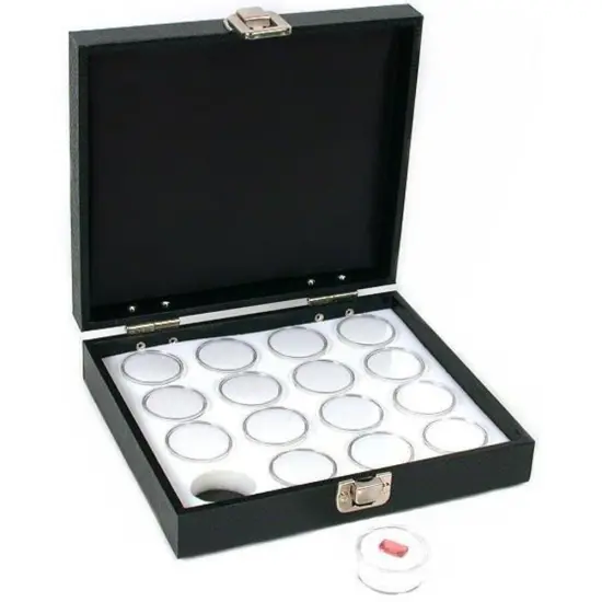 16 Gem Jars White Tray Display Gemstone Travel Case {1}