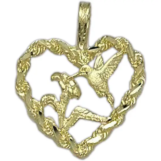14K Gold HUMMINGBIRD WITH HIBISCUS FLOWER {1}