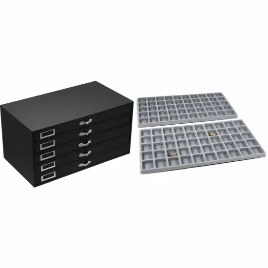 5 Drawer Jewelry Organizer W/ 7 Gray Flocked Insert Trays Kit 8 Pcs {1}