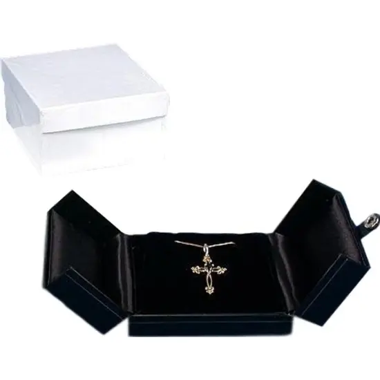 6 Black Leather Pendant Earring Boxes Snap Lid Display {2}