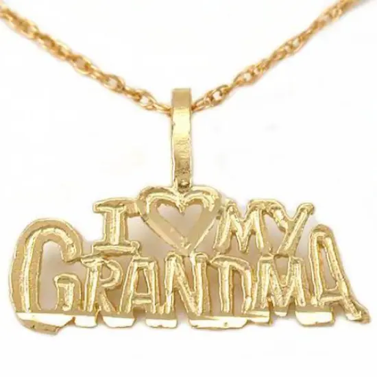 14K Gold I Love My Grandma Charm 18" Chain Jewelry {2}