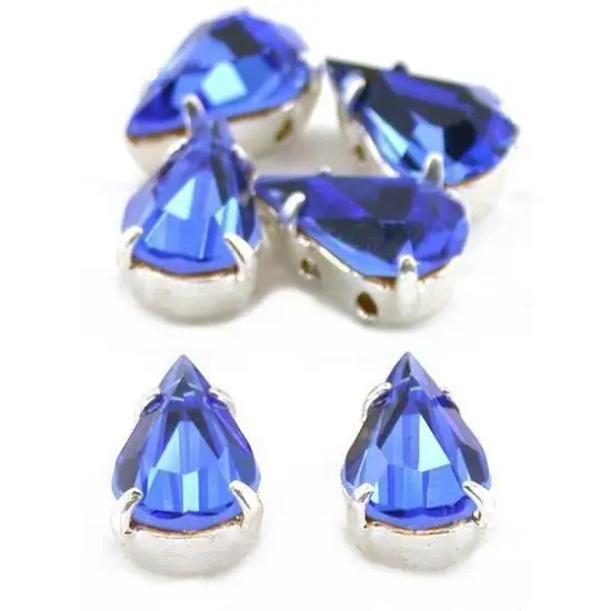 6 Sapphire Blue Rhinestone Teardrop Rose Montees 10x6mm {1}