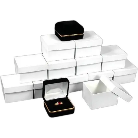 12 Ring Boxes Black Velvet Jewelry Gift Case Display {1}