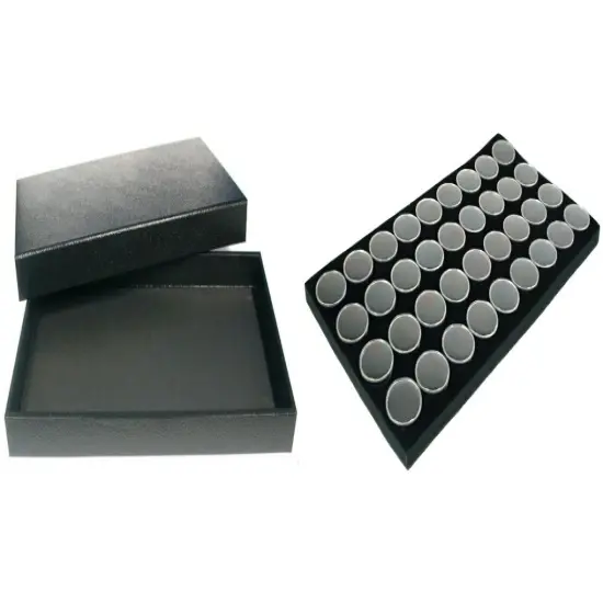 Black Jewelry Case (Removable Magnetic Lid) w/ Black Foam 36 Gem Jar Insert {1}