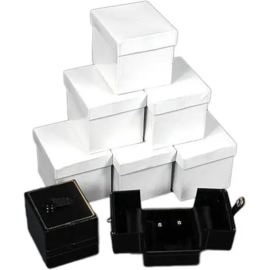 6 Black Leather Earring Gift Boxes Display Snap Lid Box {1}