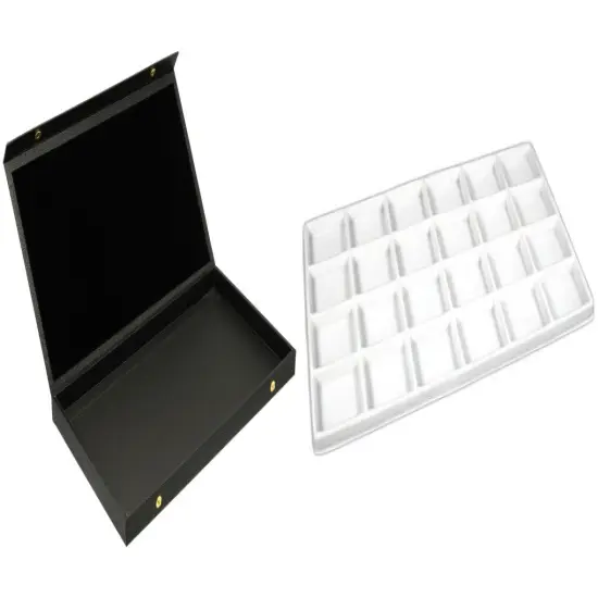 Black Faux Leather Jewelry Case w/ 1 White 24-slot Plastic Tray (Snap close lid) {1}