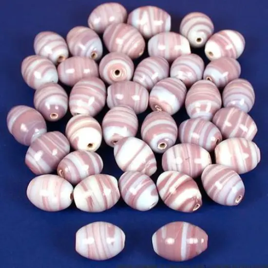Purple White Swirl Lampwork Oval Glass Beads Approx 38 {1}