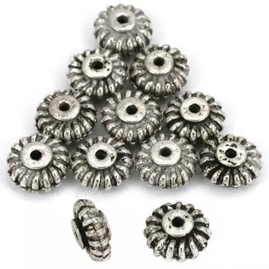 Bali Saucer Beads Antique Silver Plated 9.5mm Approx 12 {1}