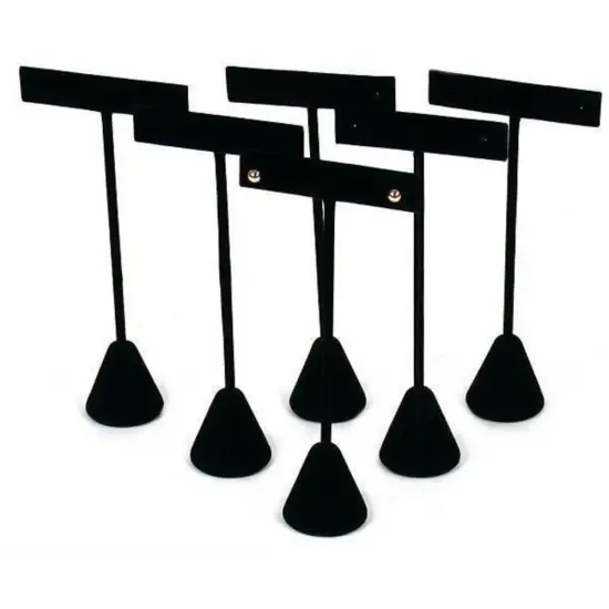 6 Black Velvet Earring T Stand Showcase Displays 5.75" {1}