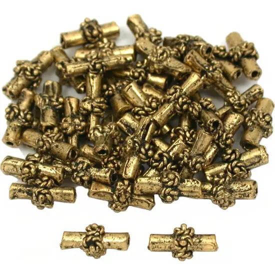 15g Bali Rope Tube Bead Antq Gold Plate 9.5mm Approx 40 {1}