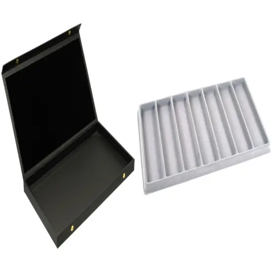 Black Faux Leather Jewelry Case w/ 1 Gray 7-slot Plastic Tray (Snap Close Lid) {1}