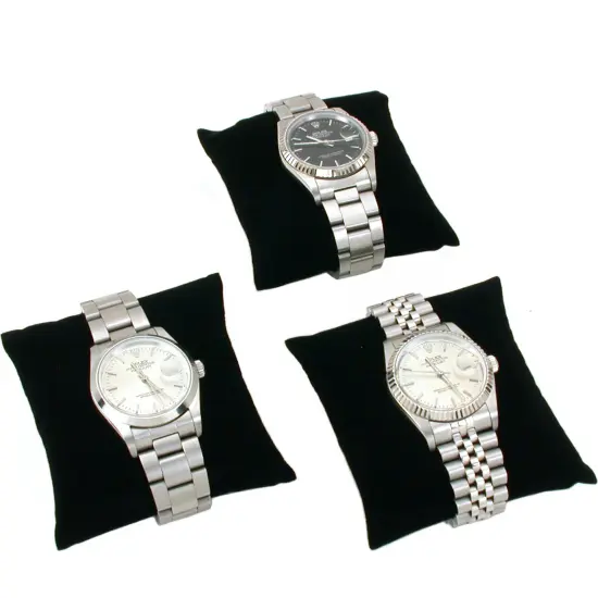 3 Black Velvet Watch & Bracelet Pillow Jewelry Displays {1}